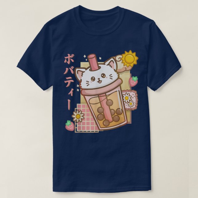 Cat Boba Tea Bubble Tea Anime Kawaii Neko Shirt Ca (Design Front)