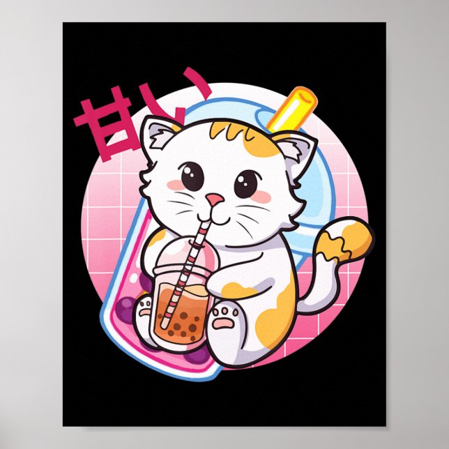 Cat Boba Tea Bubble Tea Cat Lover Anime Kawaii Nek Poster (Front)