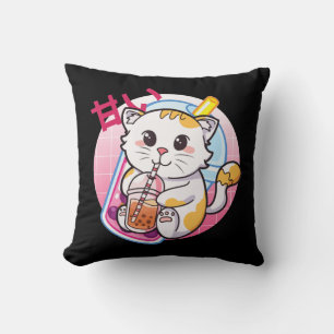 Cat Boba Tea Bubble Tea Cat Lover Anime Kawaii Nek Throw Pillow