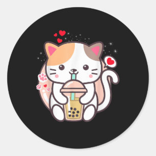 Cat Boba Tea Bubble Tea Kawaii Anime Japanese Neko Classic Round Sticker