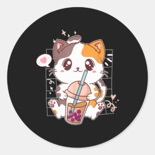 Cat Boba Tea Bubble Tea Kawaii Anime Japanese Neko Classic Round Sticker
