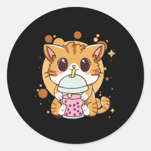 Cat Boba Tea Bubble Tea Kawaii Anime Japanese Neko Classic Round Sticker