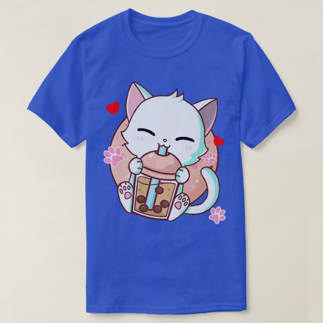Cat Boba Tea Bubble Tea Kawaii Anime Japanese Neko T-Shirt (Design Front)