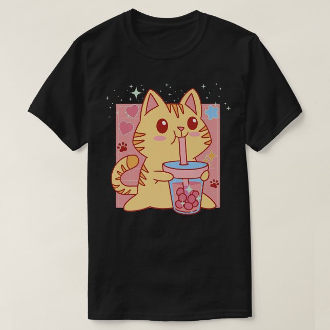 Cat Boba Tea Bubble Tea Kawaii Anime Japanese Neko T-Shirt (Design Front)