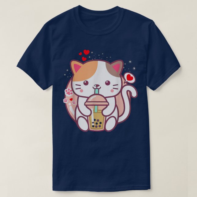 Cat Boba Tea Bubble Tea Kawaii Anime Japanese Neko T-Shirt (Design Front)