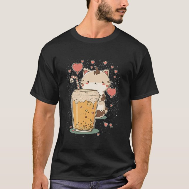 Cat Boba Tea Kawaii Kitty Bubble Tea Anime T-Shirt (Front)