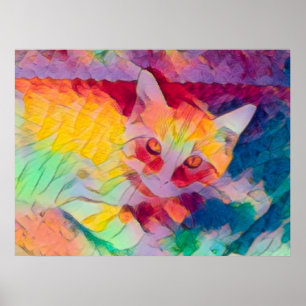 Cat Boho Yellow Colourful Hippie Pop Art Poster
