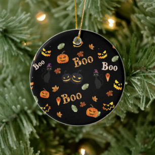Cat Boo Halloween Ceramic Ornament