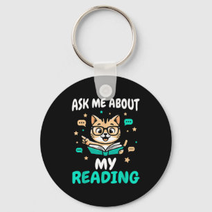 Cat book lover - teacher reading - men women kids keychain