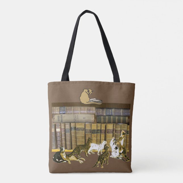 Cat Book Lovers Library Art Tote Bag (Back)