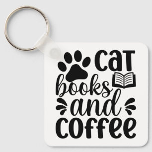 "Cat Books and Coffee" Cute Typography Keychain