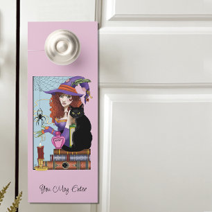Cat Books Witch Potions Door Hanger
