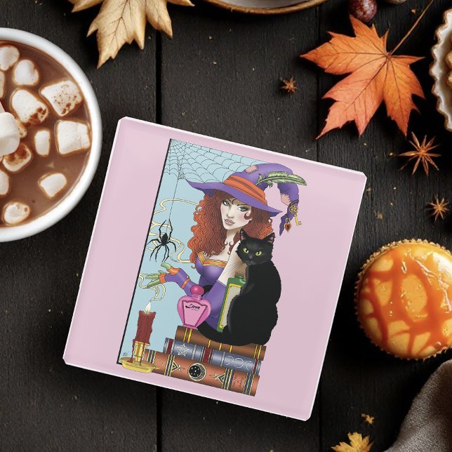 Cat Books Witch Potions Glass Coaster (Creator Uploaded)