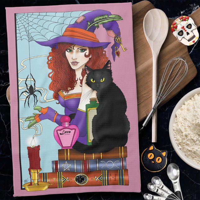 Cat Books Witch Potions Kitchen Towel (Creator Uploaded)