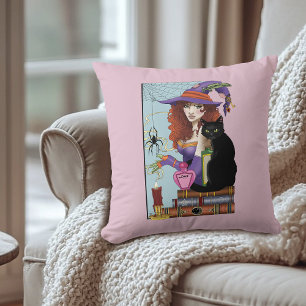 Cat Boots Witch Potions Throw Pillow