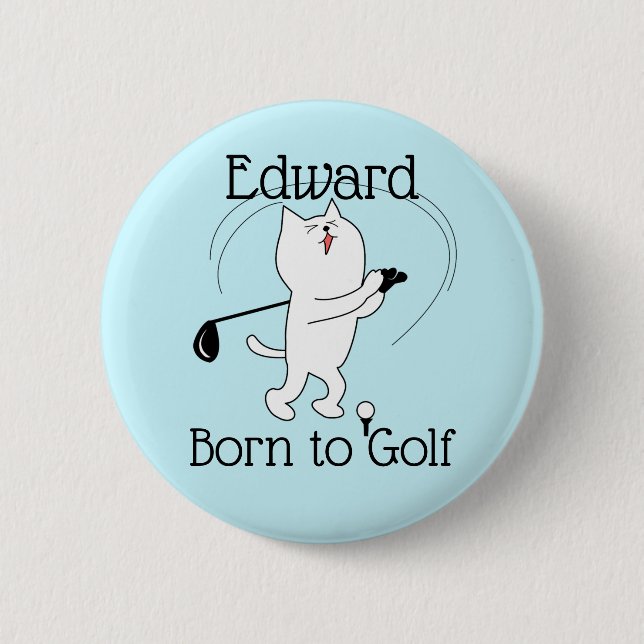 Cat Born to Golf 2 Inch Round Button (Front)