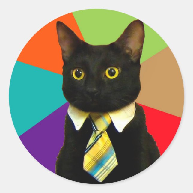 Cat-boss in tie classic round sticker (Front)