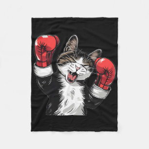 Cat Boxing Champion Funny Cute Kitten Fighter Fleece Blanket