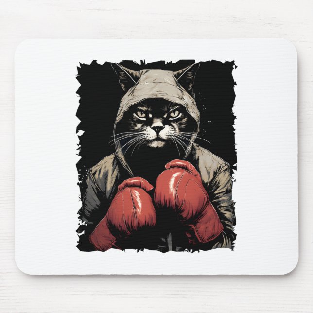 Cat Boxing With Gloves And Uniform Cat Boxer  Mouse Pad (Front)