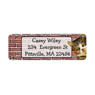 Cat Brick Wall background Address Label
