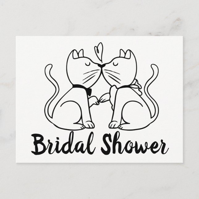 Cat Bridal Shower Invitation Black White Modern (Front)