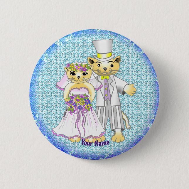 cat bride and groom custom name pin (Front)