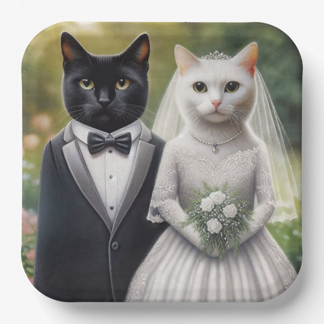 Cat Bride and Groom Paper Plate (Front)