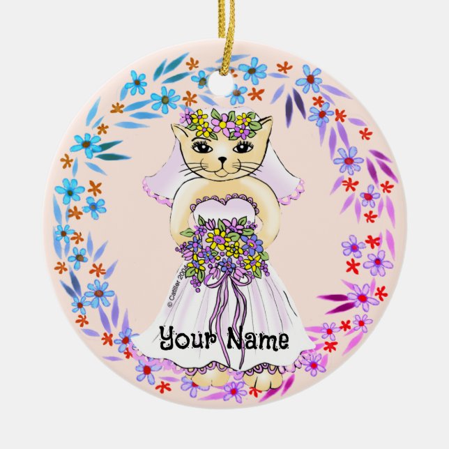 Cat Bride  Ceramic Ornament (Front)