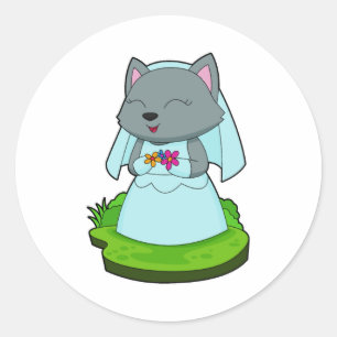 Cat Bride Flowers Wedding Classic Round Sticker