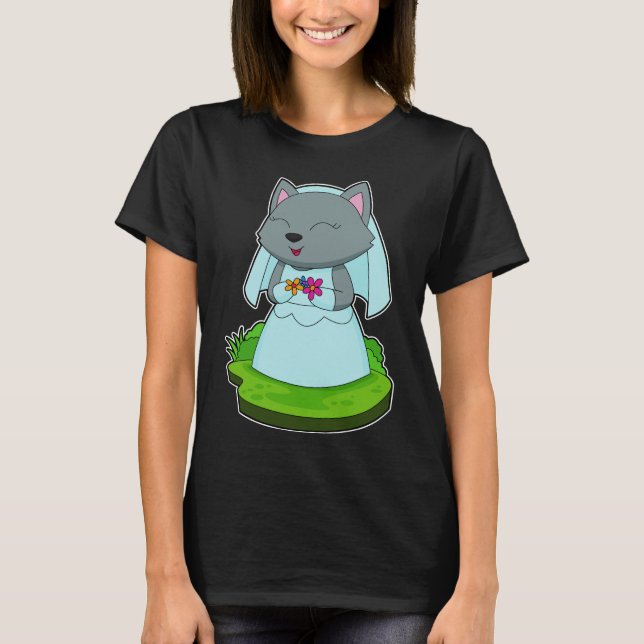Cat Bride Flowers Wedding T-Shirt (Front)