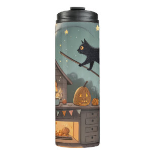 Cat & Broom Duo   Magical Halloween Night Thermal Tumbler