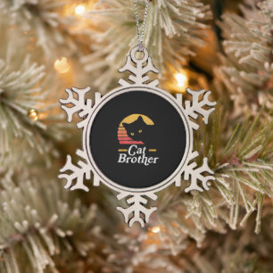 Cat Brother Vintage Style Retro Gift For Cat Lover Snowflake Pewter Christmas Ornament