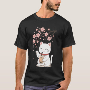 Cat Bubble Tea Cherry Blossom T-Shirt
