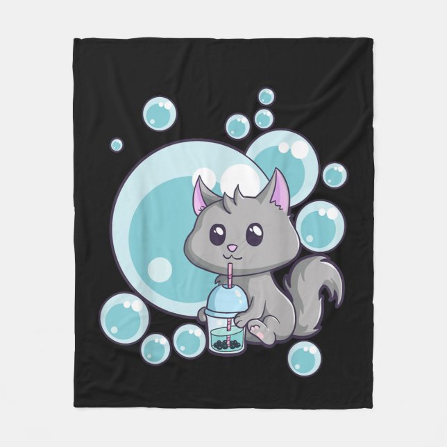 Cat Bubble Tea Gift | Funny Boba Tea Cats Design Fleece Blanket (Front)