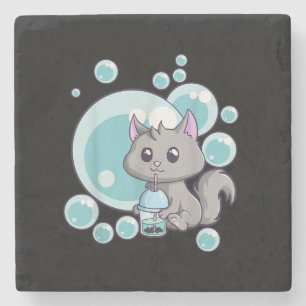 Cat Bubble Tea Gift   Funny Boba Tea Cats Design Stone Coaster