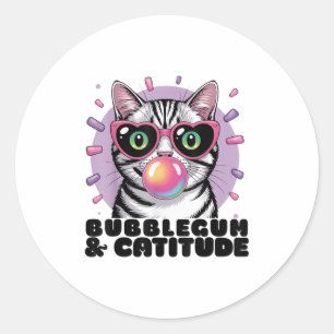Cat Bubblegum Funny Pop Sungles Heart Eyes  Classic Round Sticker