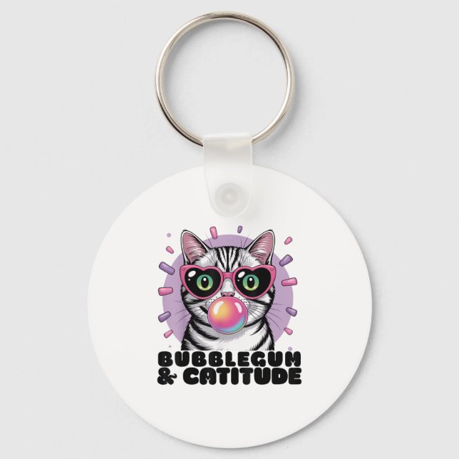 Cat Bubblegum Funny Pop Sungles Heart Eyes  Keychain (Front)
