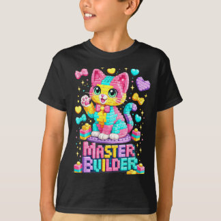 Cat Building Brick Block Boy Girl Kid T-Shirt