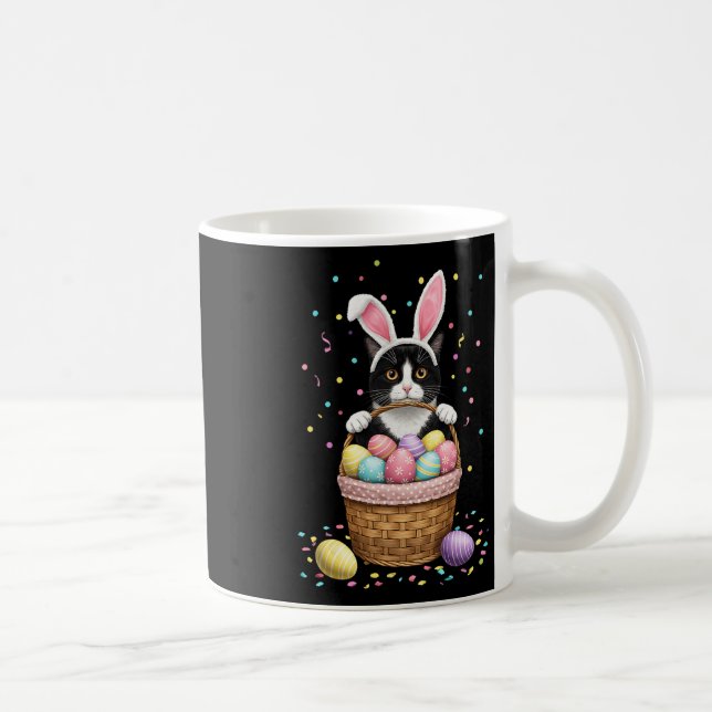 Cat Bunny Ears Eggs Meowy Easter Rabbit Lover Men  Coffee Mug (Right)