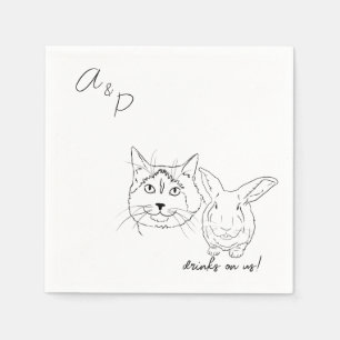 Cat & bunny Wedding Cocktail Napkins