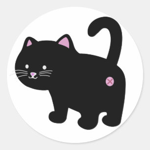 cat butt black classic round sticker