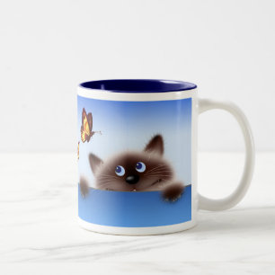 Cat & Butterfly Two-Tone Coffee Mug