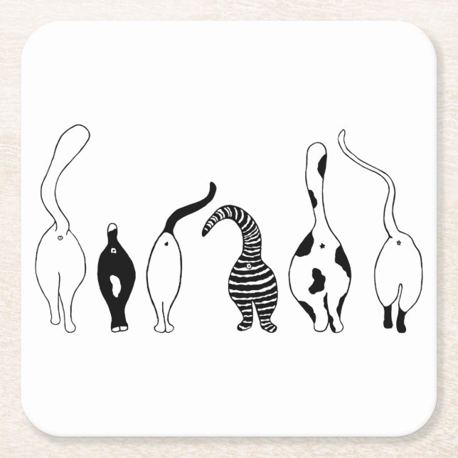 Cat Butts Square Paper Coaster (Front)