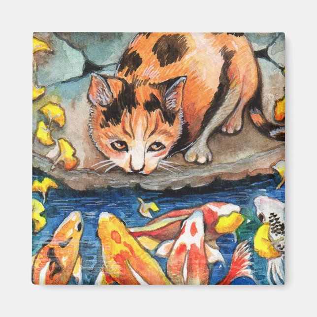 Cat by Koi Pond Magnet (Front)