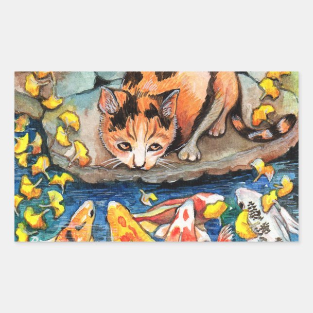 Cat by Koi Pond Sticker (Front)