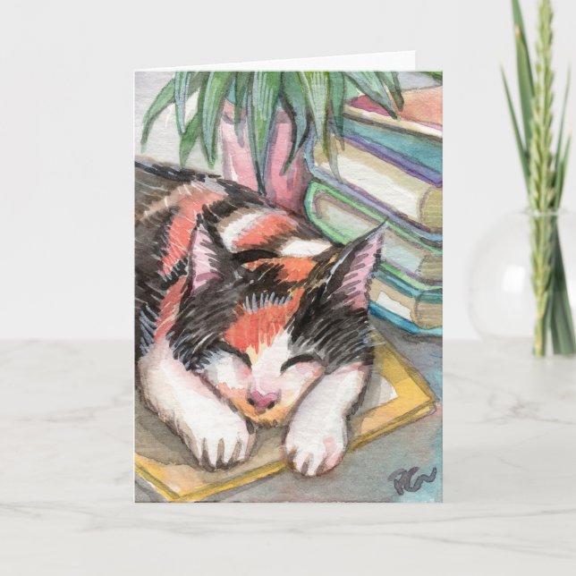 Cat by the Books Card (Front)