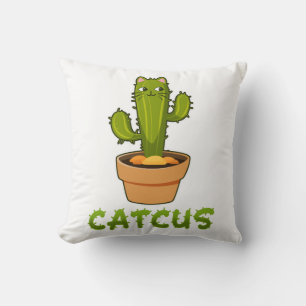 Cat Cactus Pet Plant Throw Pillow