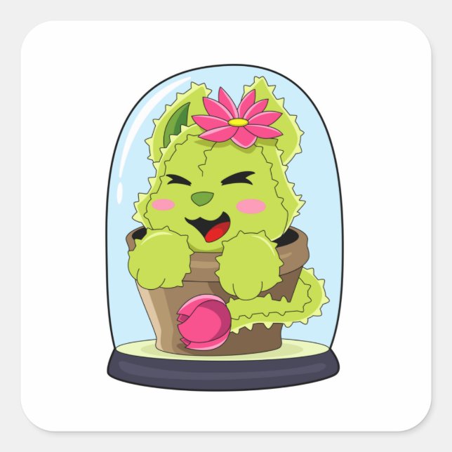 Cat Cactus Square Sticker (Front)