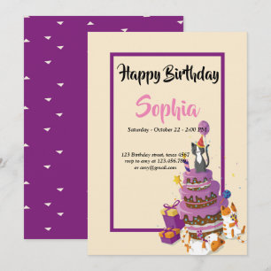 cat cake purple birthday card