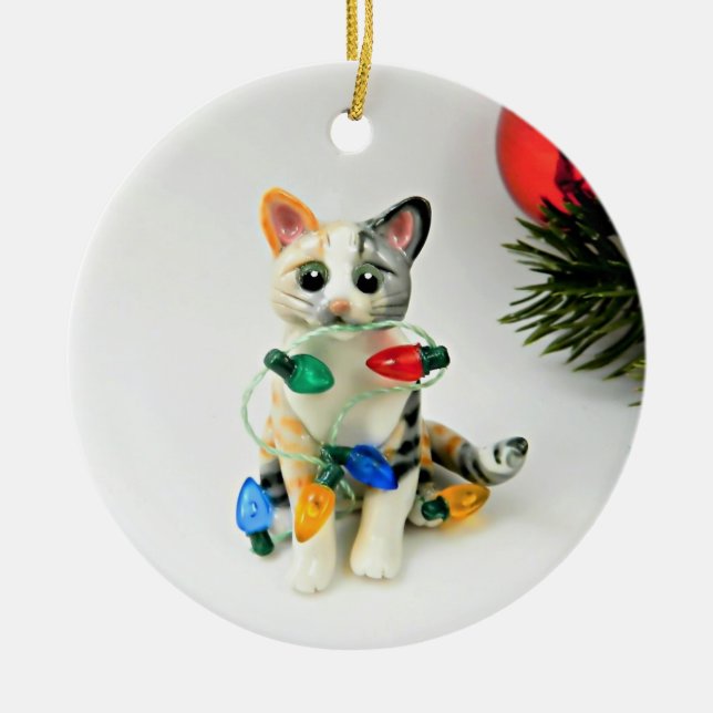  Cat Calico Tabby Holiday Ceramic Ornament (Front)